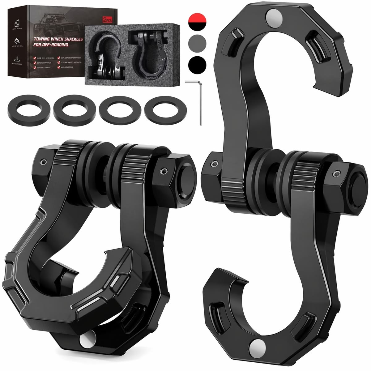 3/4" Quick-Connect D-Ring Recovery Shackles – 2 Pack – 7/8" Pin – Black
