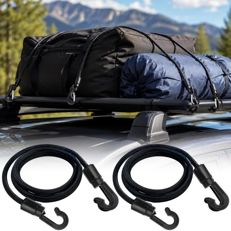 48" Heavy-Duty Bungee Cords with Hooks – 2 Pack – Black Cargo Tie-Down Straps